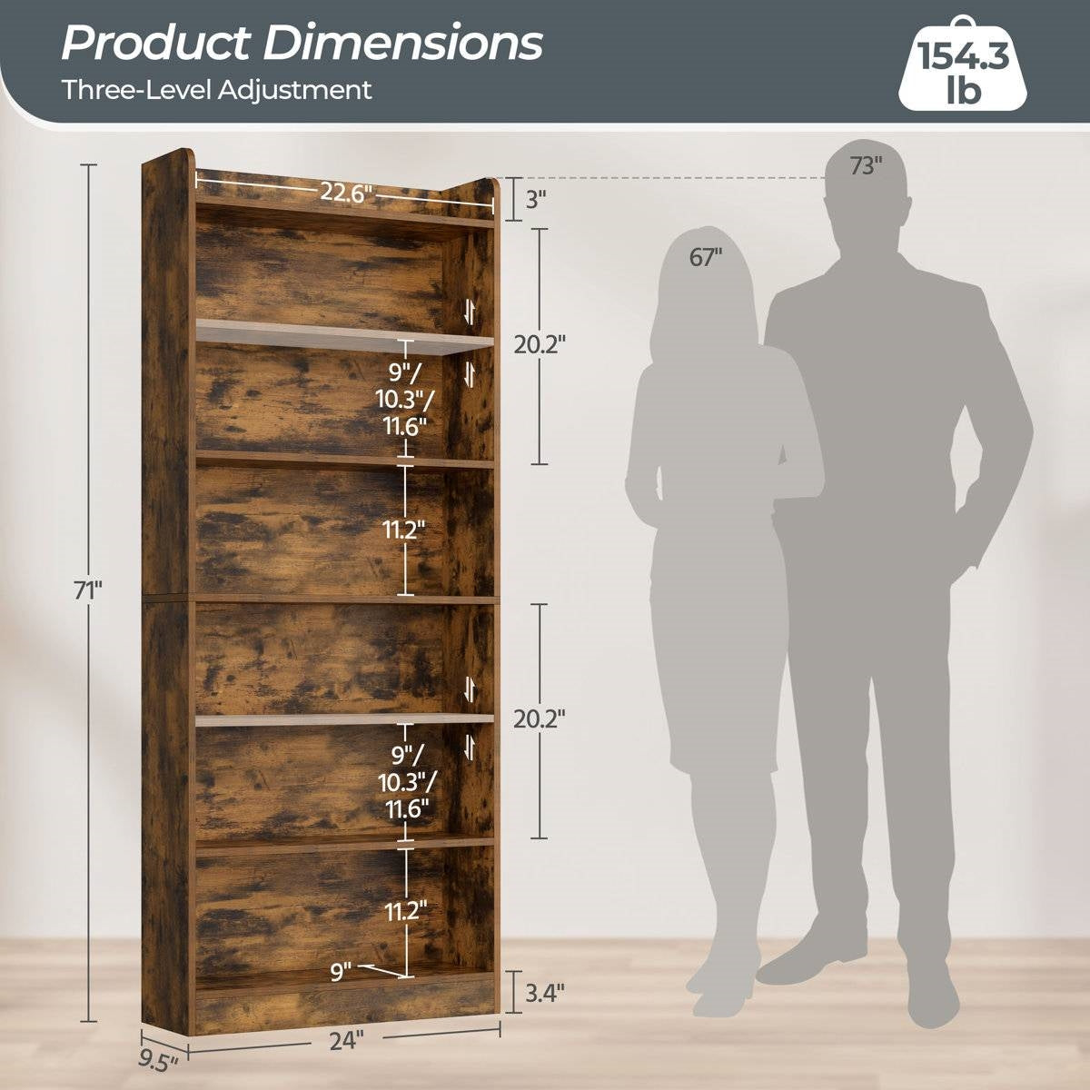 7-Tier Tall Modern Bookcase Space-Saving Storage Shelf