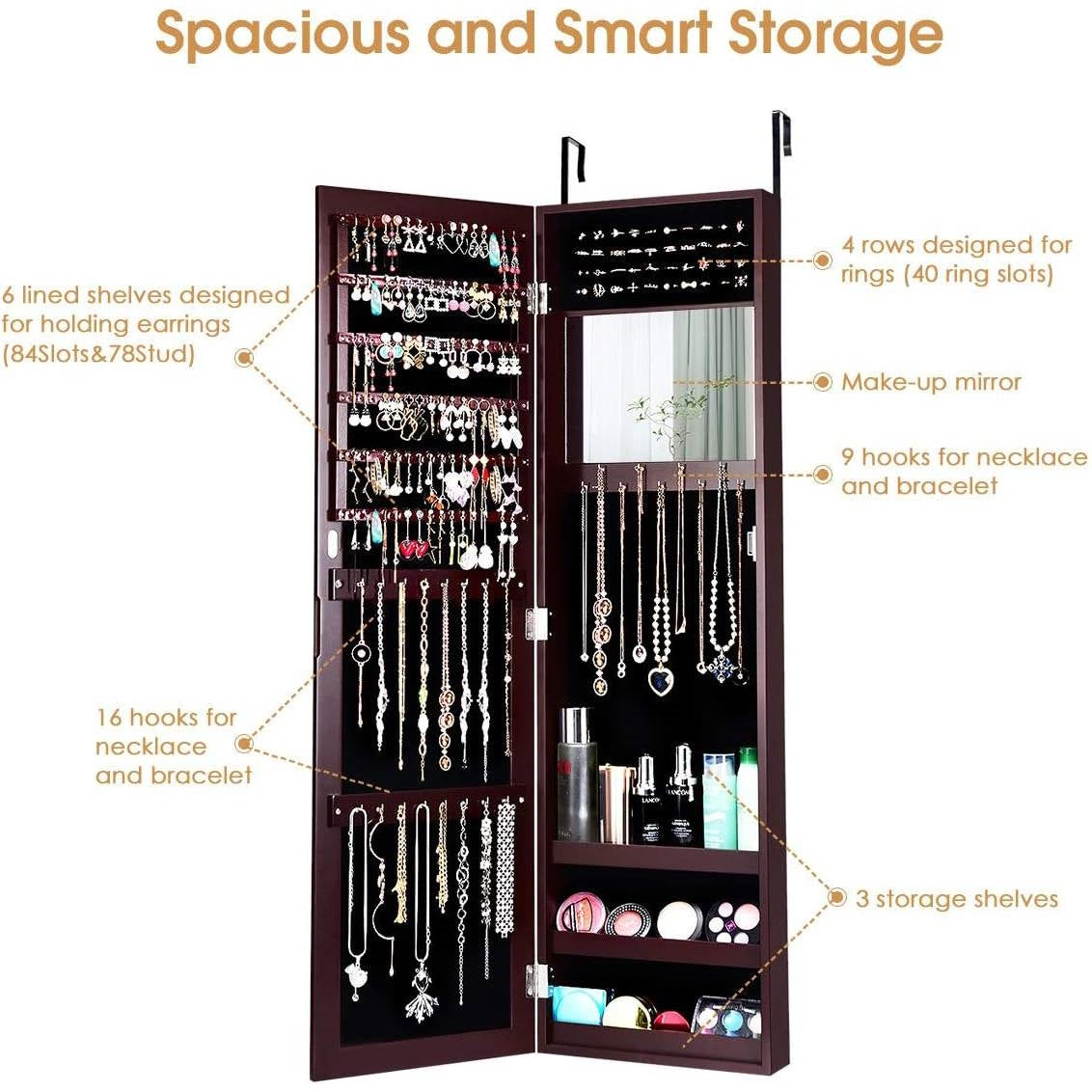 2-in-1 Wall or Door Mounted Jewelry Organizer Full Length Mirror