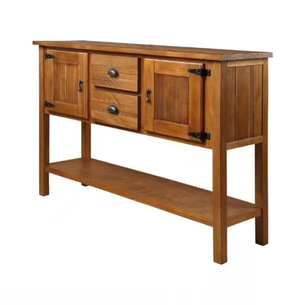 Farmhouse Solid Wood Sofa Table with Storage Drawers in Brown