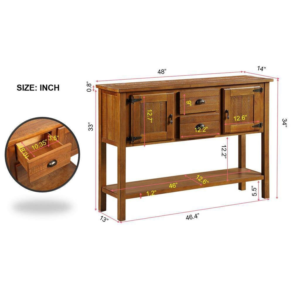 Farmhouse Solid Wood Sofa Table with Storage Drawers in Brown