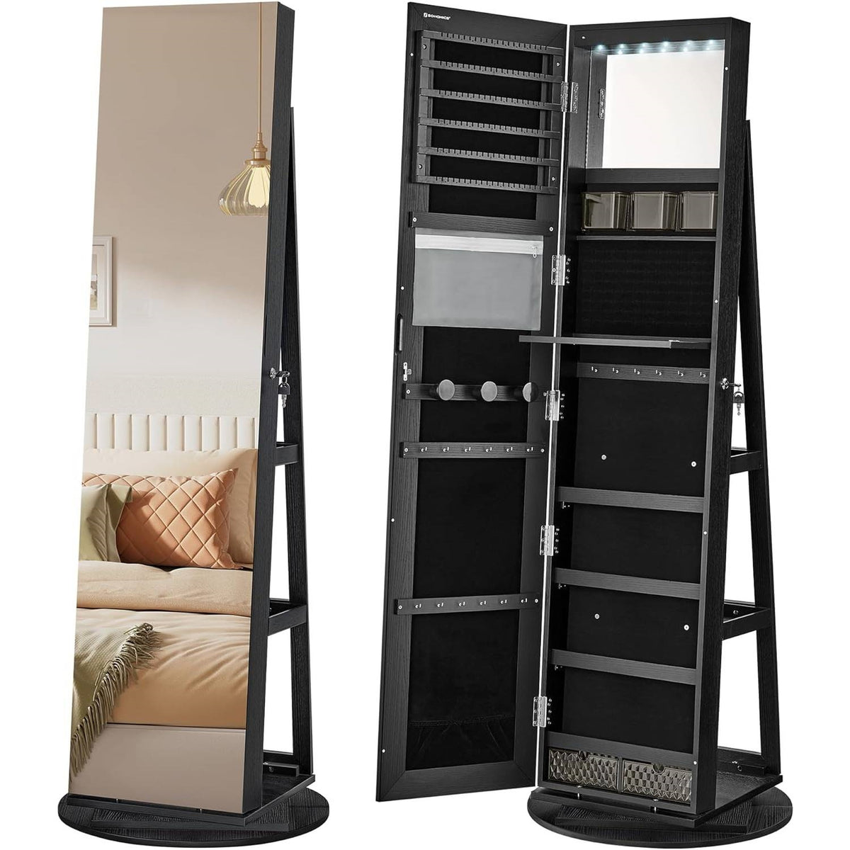 Jewelry Cabinet Armoire Organizer Freestanding Rotating Mirror