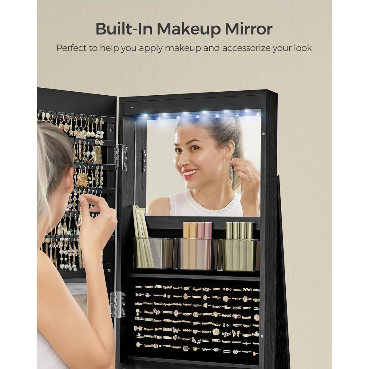 Jewelry Cabinet Armoire Organizer Freestanding Rotating Mirror