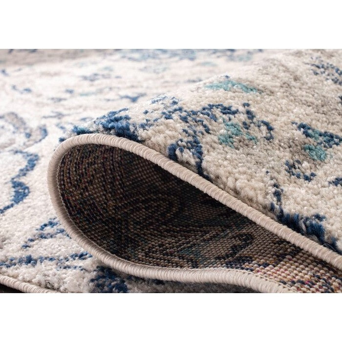 Coastal Blue Grey Damask Indoor Area Rug