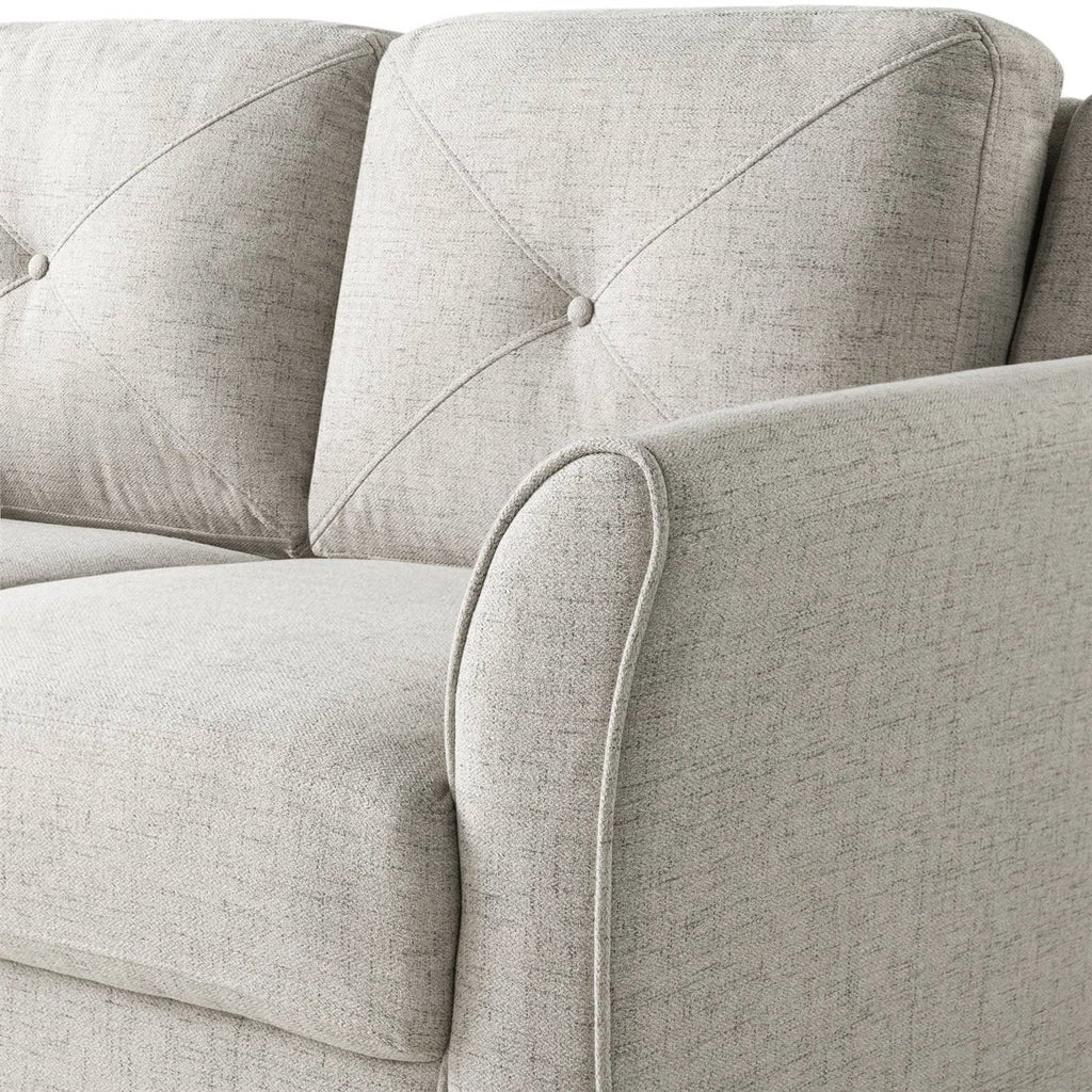 Modern Upholstered Loveseat Sofa in Cream Microfiber with Button Tufted Cushions