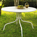 Round Patio Dining Table in White Outdoor UV Resistant Metal *