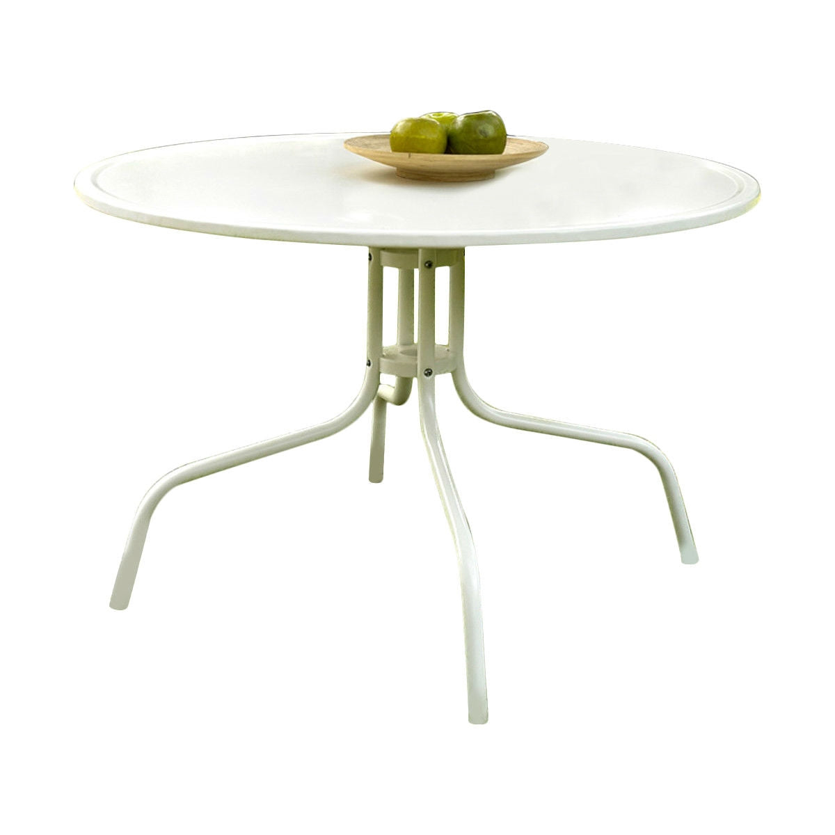Round Patio Dining Table in White Outdoor UV Resistant Metal *