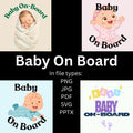 Baby On Board Digital Sticker Bundle | Round Car Decal Designs (PNG JPG PDF SVG PPTX)