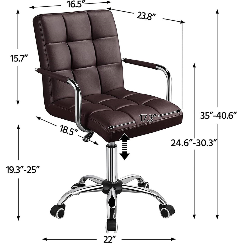 Modern Faux Leather Mid-Back Office Chair with Armrests and Wheels
