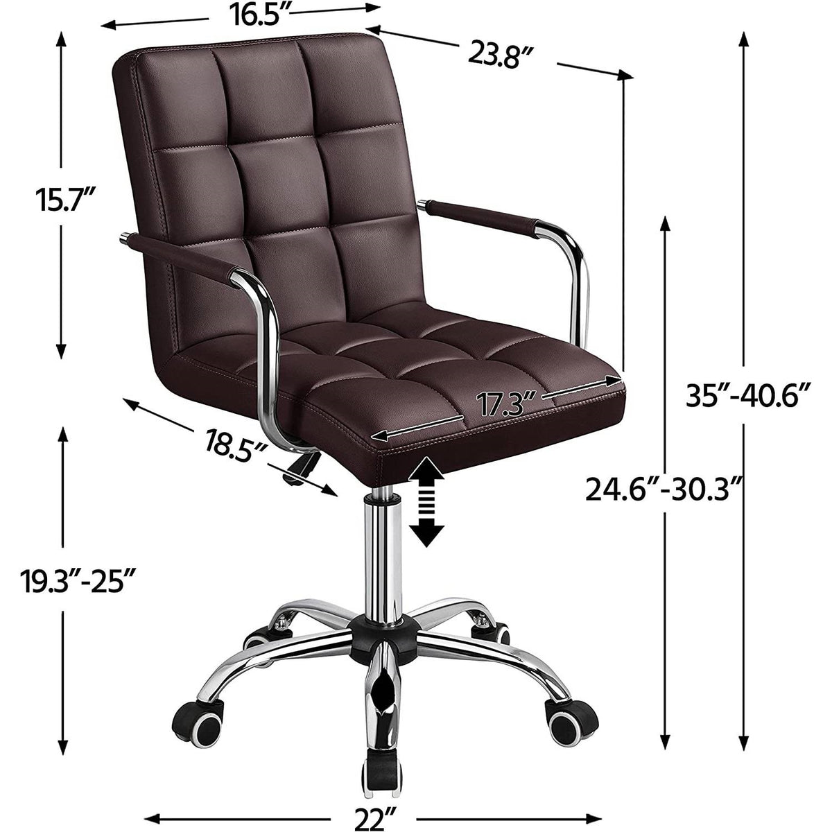 Modern Faux Leather Mid-Back Office Chair with Armrests and Wheels