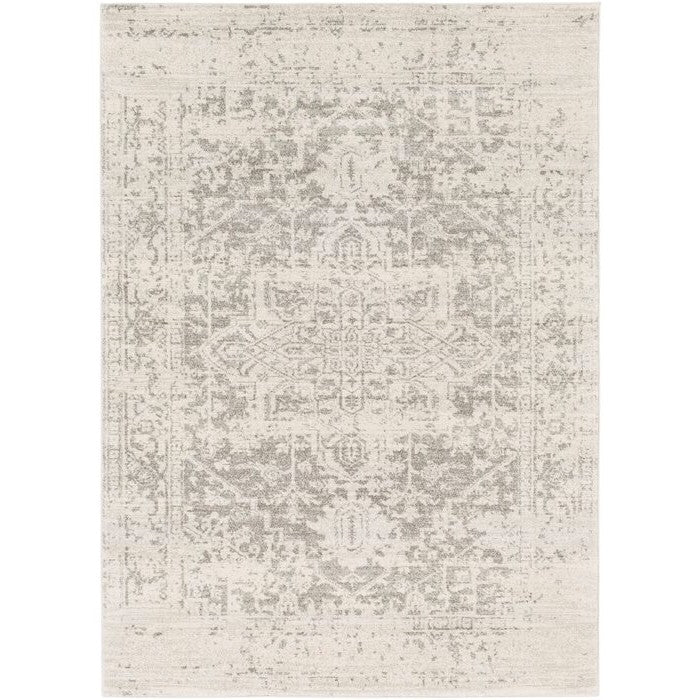 Distressed Oriental Area Rug in Light Grey / Beige