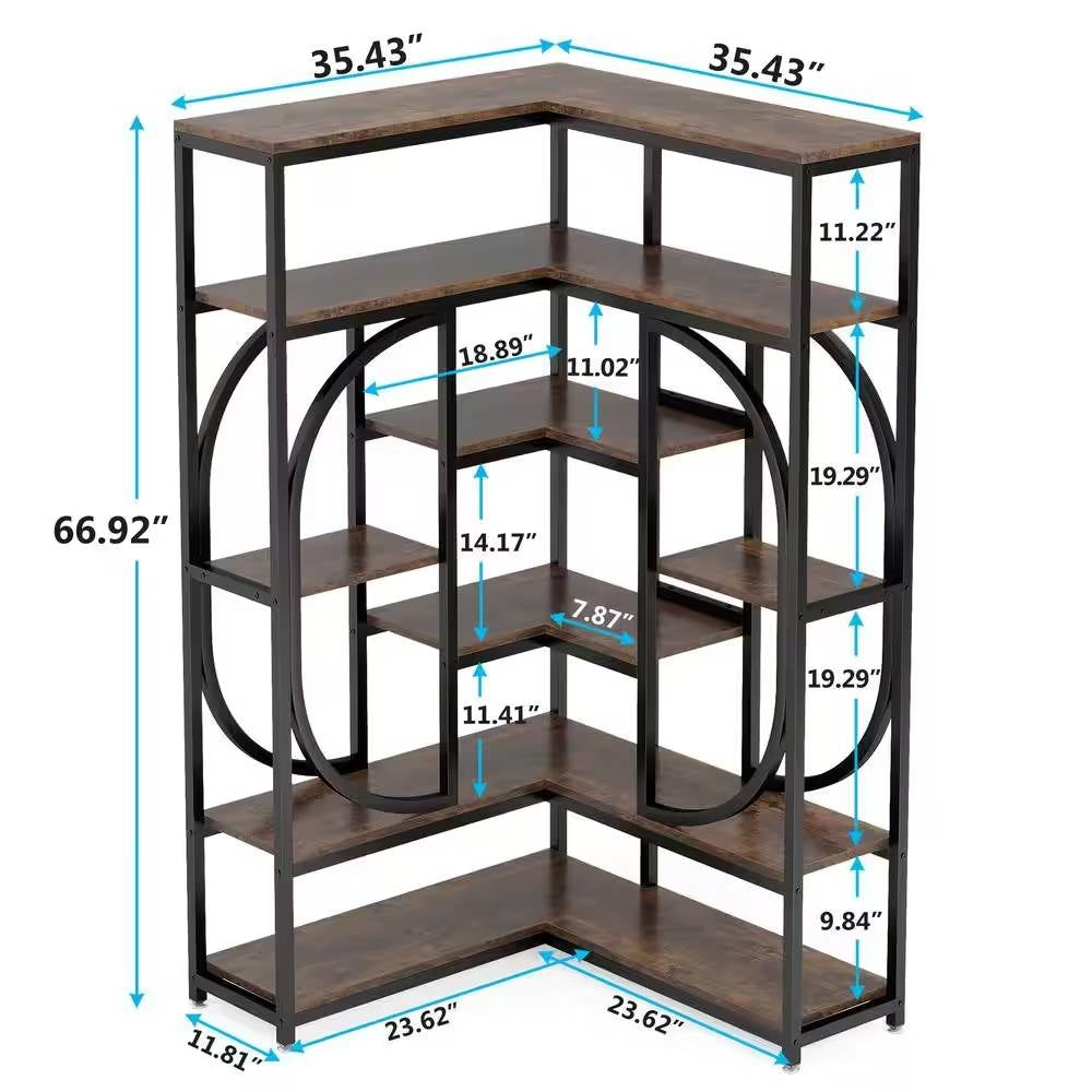 67-inch Tall Modern Industrial Metal Wood Corner Bookcase *