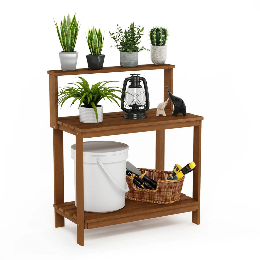 Solid Meranti Wood Outdoor Garden Potting Bench Table with Bottom Shelf *