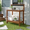 Solid Meranti Wood Outdoor Garden Potting Bench Table with Bottom Shelf *