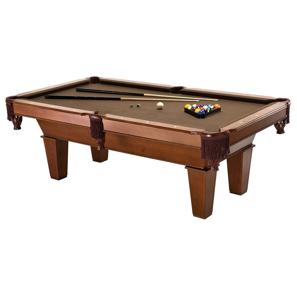 7Ft Brown Wool Cloth Top Pool Table with 2 Cues and Billiards Balls *