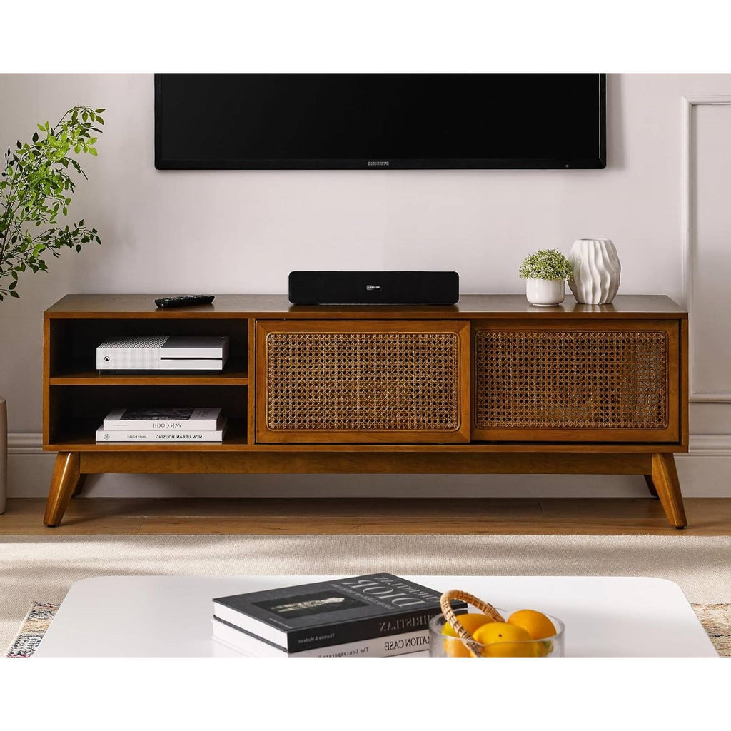 Modern Mid Century 59-inch TV Stand Entertainment Center with Sliding Doors