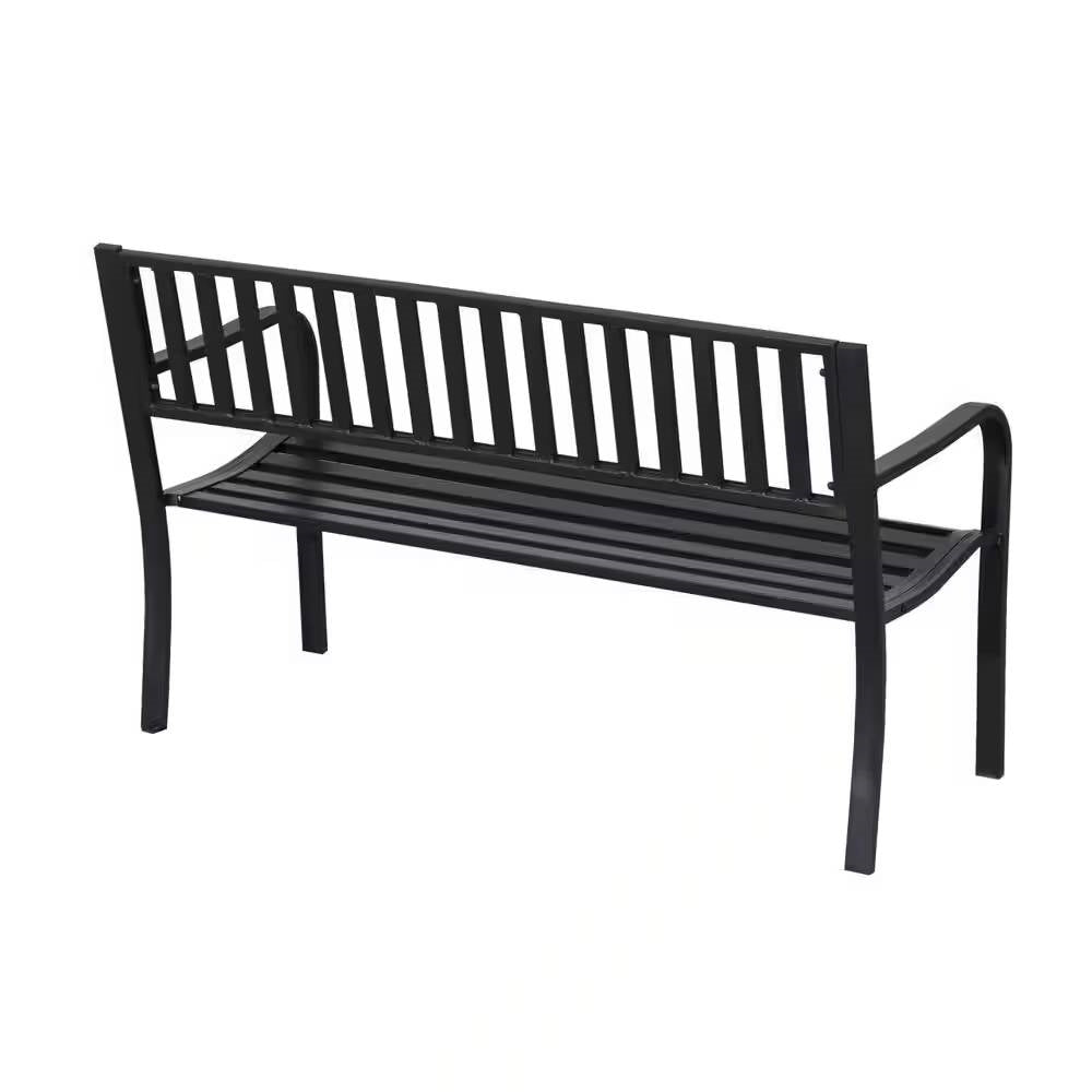 Outdoor Black Metal Garden Bench with 550 lb Max Weight Capacity *