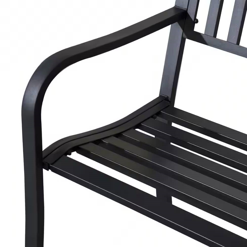 Outdoor Black Metal Garden Bench with 550 lb Max Weight Capacity *