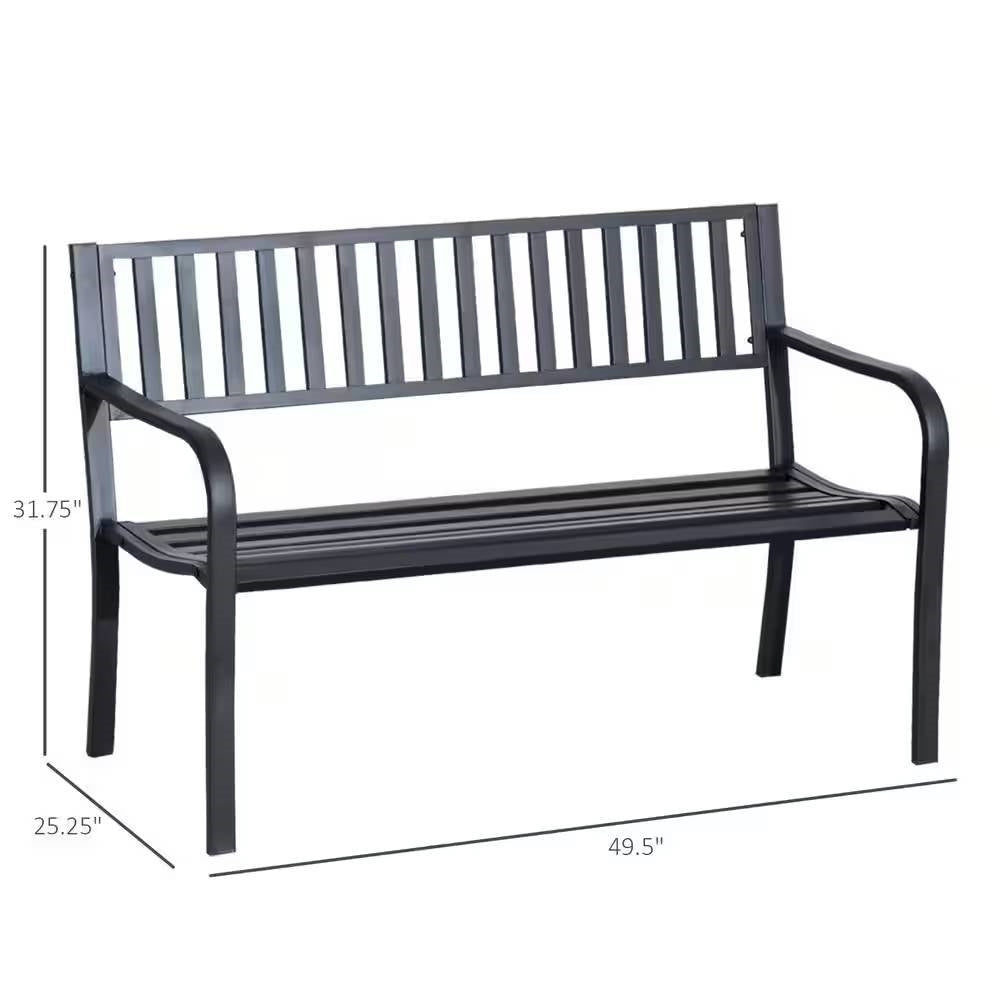 Outdoor Black Metal Garden Bench with 550 lb Max Weight Capacity *