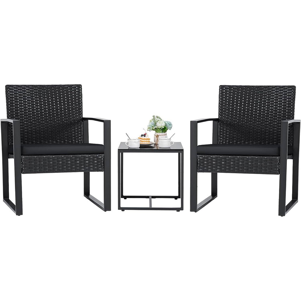 Outdoor 3-Piece Patio Furniture Set with 2 Black Patio Chairs and 1 Side Table *