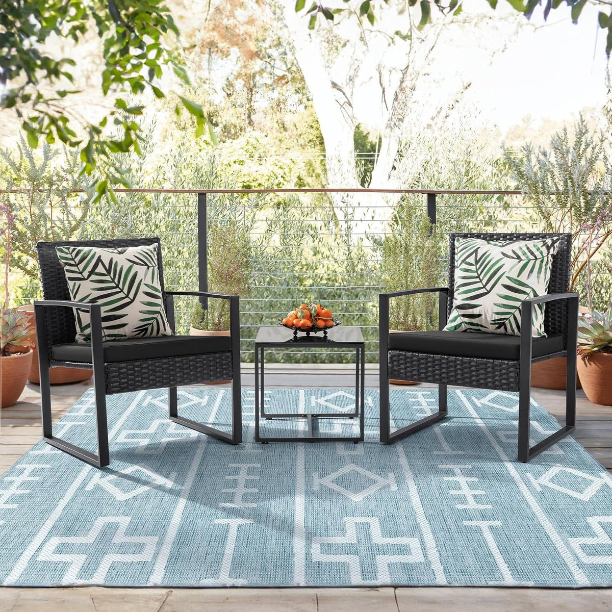 Outdoor 3-Piece Patio Furniture Set with 2 Black Patio Chairs and 1 Side Table *