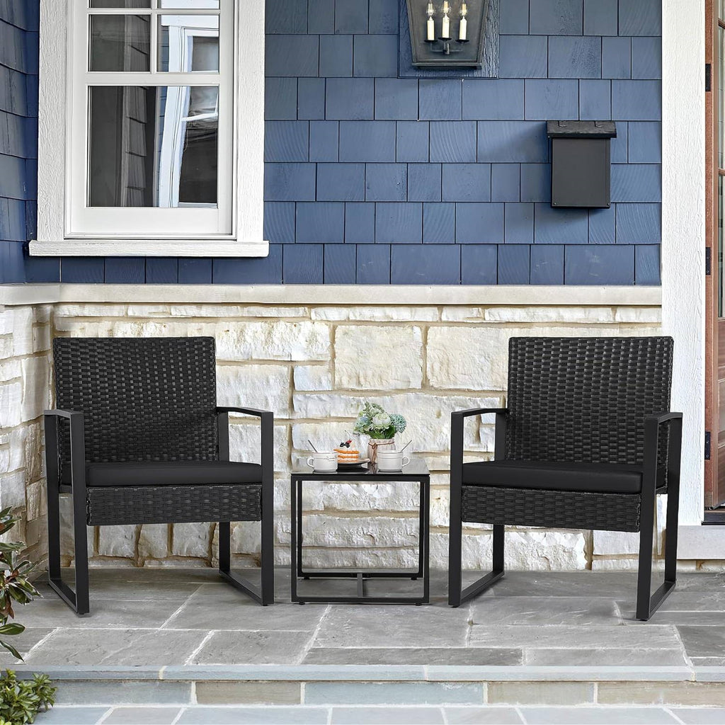 Outdoor 3-Piece Patio Furniture Set with 2 Black Patio Chairs and 1 Side Table *