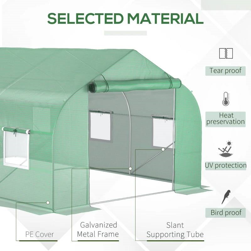 11.5 ft x 9.8 ft. Greenhouse with Green PE Cover and Heavy Duty Steel Frame *