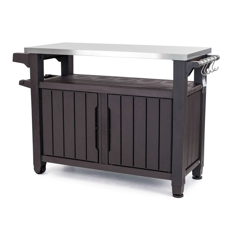 Outdoor Grill Party Caster Bar Serving Cart with Storage Dark Brown *