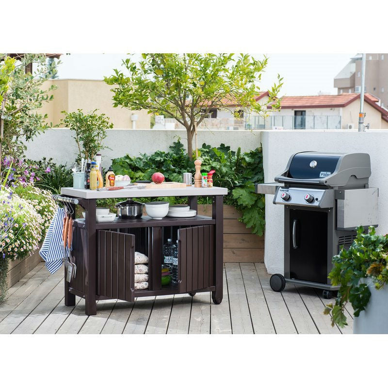 Outdoor Grill Party Caster Bar Serving Cart with Storage Dark Brown *