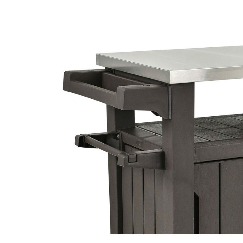 Outdoor Grill Party Caster Bar Serving Cart with Storage Dark Brown *