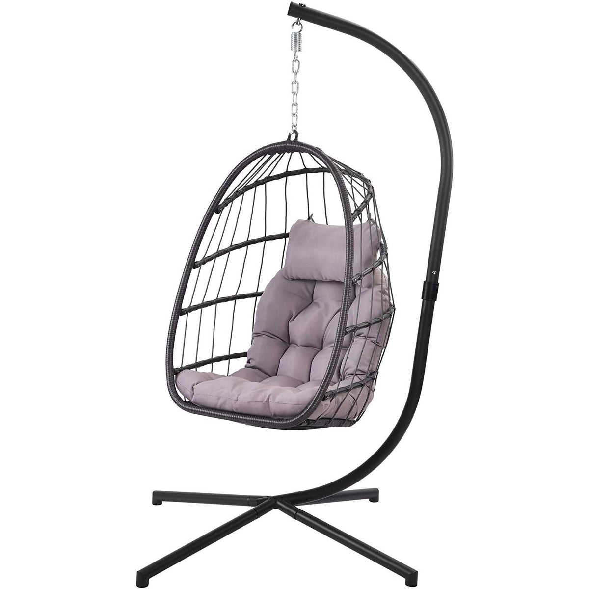 Grey Indoor/Outdoor Wicker Rattan Aluminum Frame Swing Egg Chair Hammock *