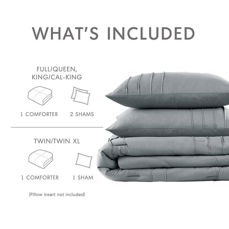 Pleated Pre-Washed Microfiber Comforter Set in Blue Grey