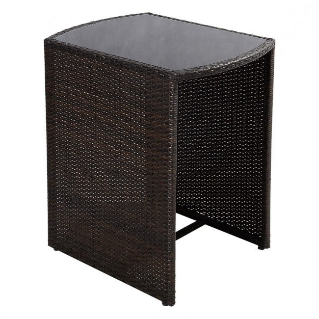 3 Piece Compact Espresso/White Wicker Patio Cushioned Outdoor Chair Table Set *