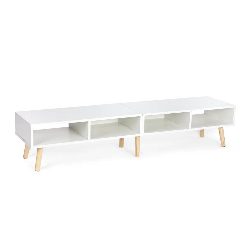 Modern Mid-Century Style TV Stand in White with Wood Legs for TVs up to 65-inch