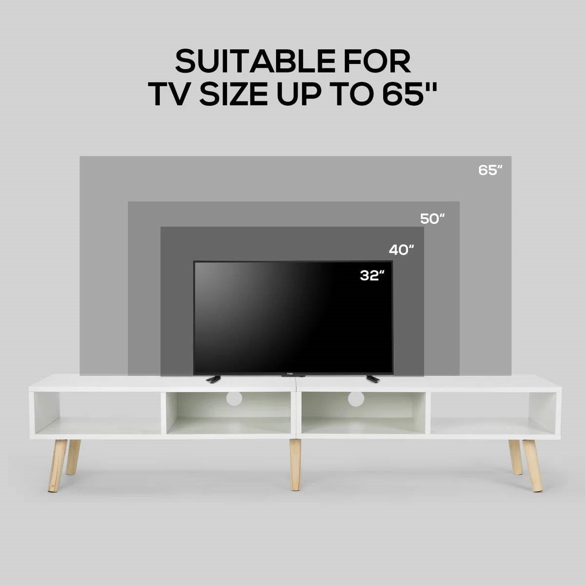 Modern Mid-Century Style TV Stand in White with Wood Legs for TVs up to 65-inch