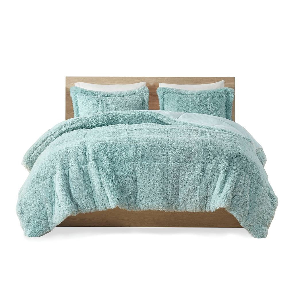Soft Sherpa Faux Fur Comforter Set with Pillow Shams in Grey, Pink Blush, Black, or Light Teal Blue