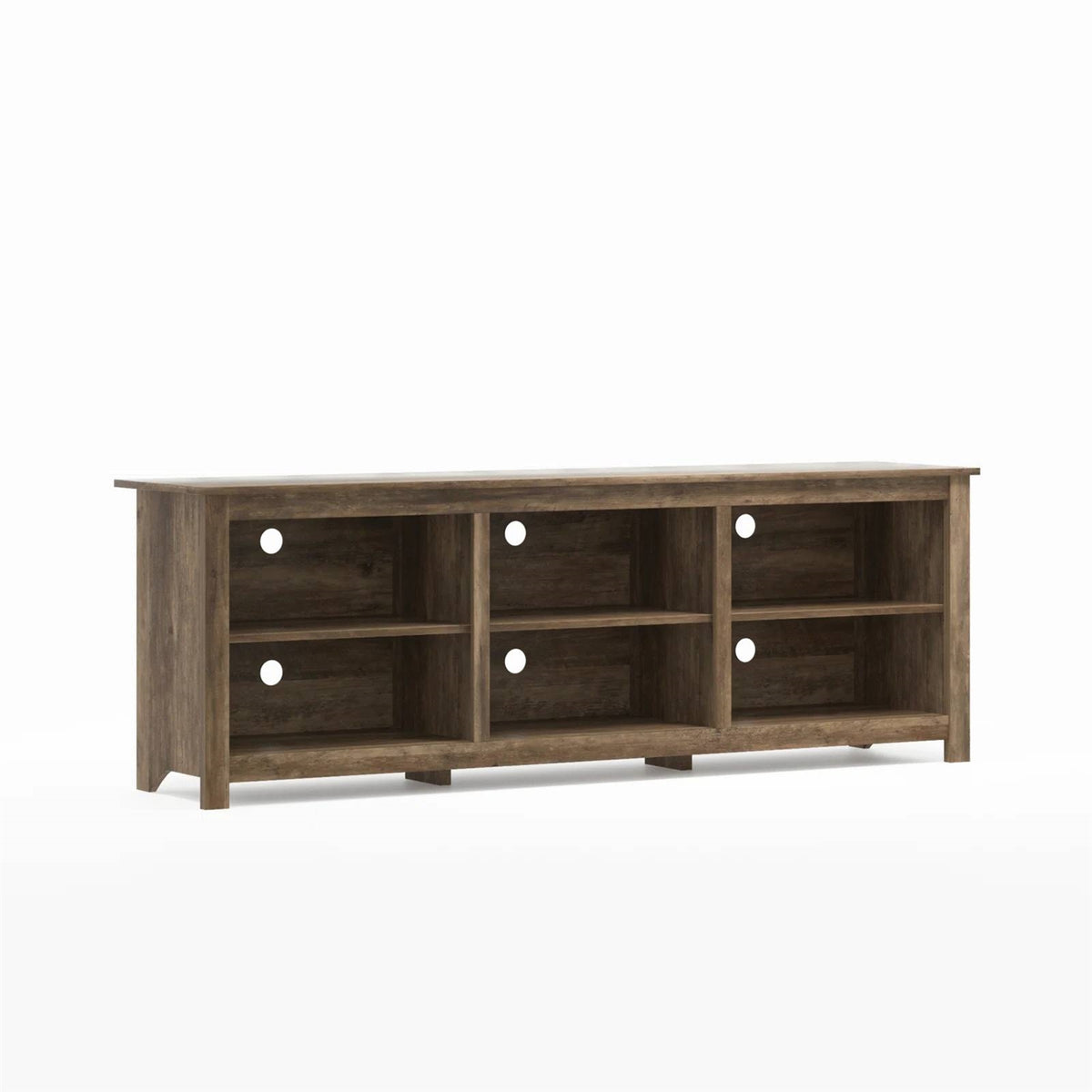Farmhouse Style TV Stand with 6 Storage Compartments in Brown Oak Wood Finish