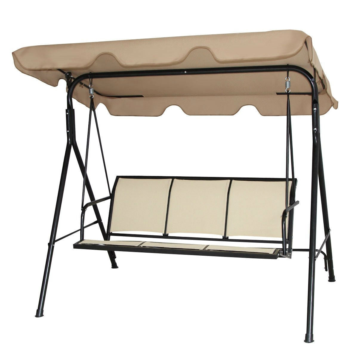 Outdoor Porch Patio 3-Person Canopy Swing in Light Brown *