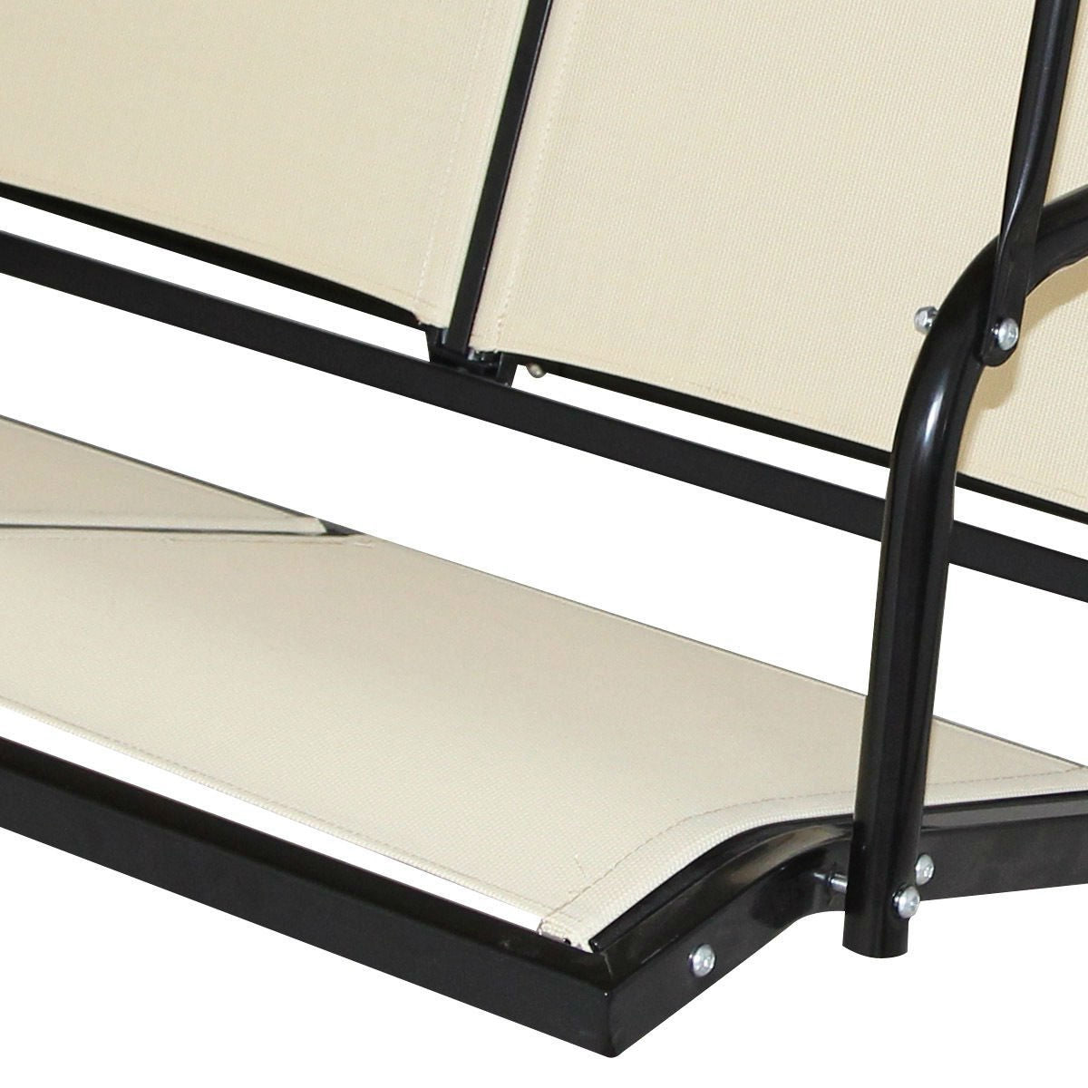 Outdoor Porch Patio 3-Person Canopy Swing in Light Brown *