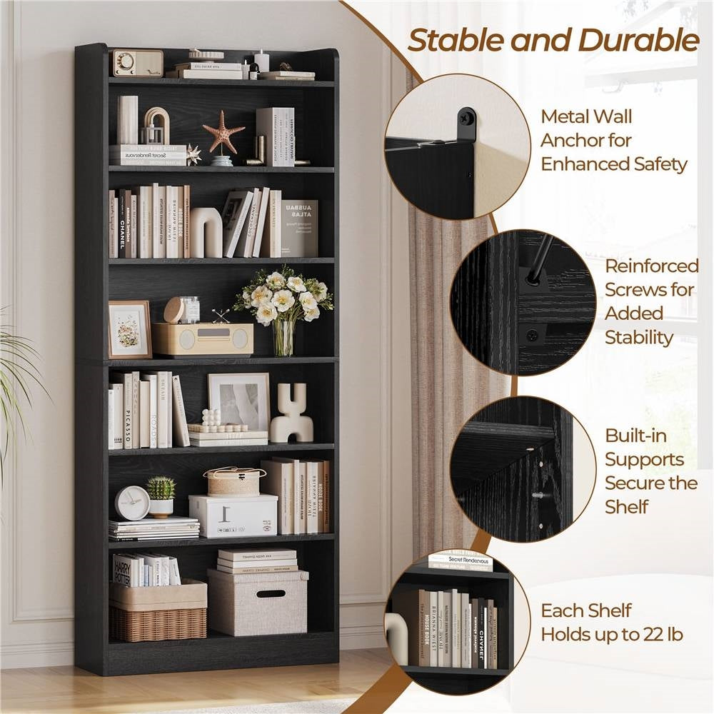 7-Tier Tall Modern Bookcase Space-Saving Storage Shelf