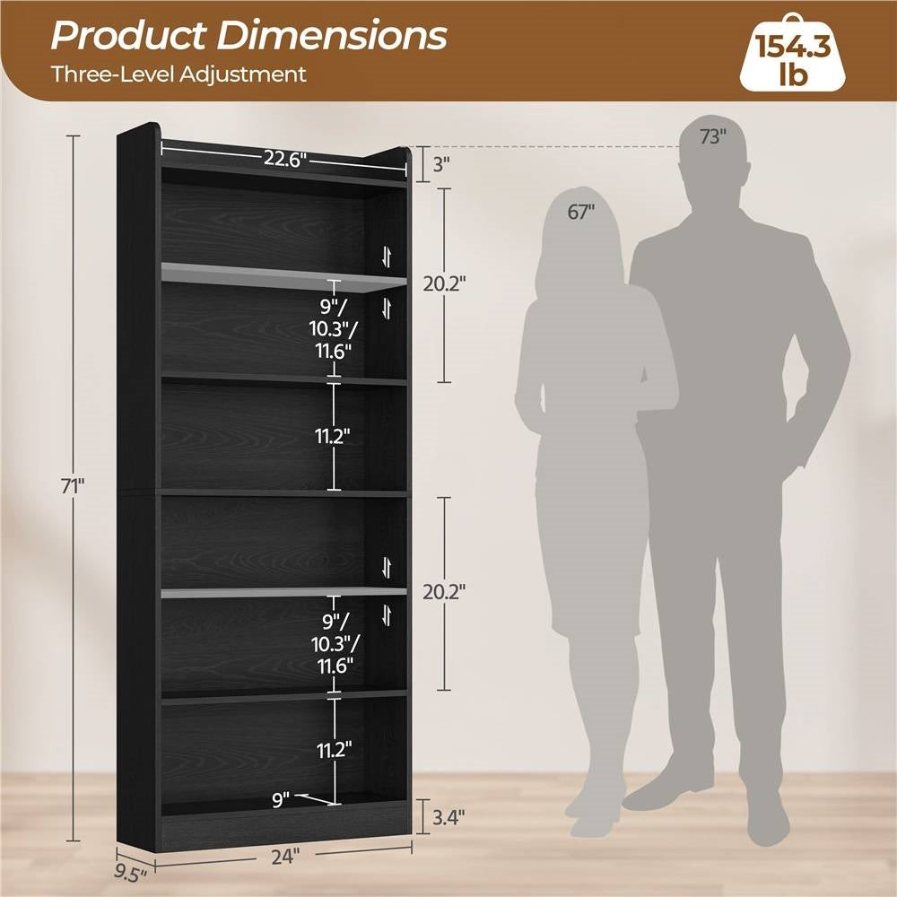 7-Tier Tall Modern Bookcase Space-Saving Storage Shelf