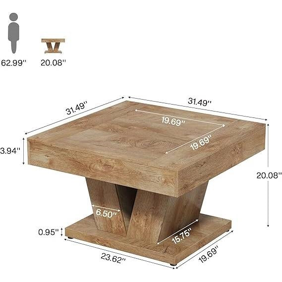Modern Farmhouse Style Square Coffee Table in Natural Wood Finish