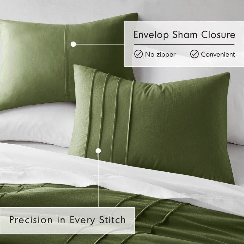 Microfiber Pleated Soft Lightweight Comforter Set in Tan or Green