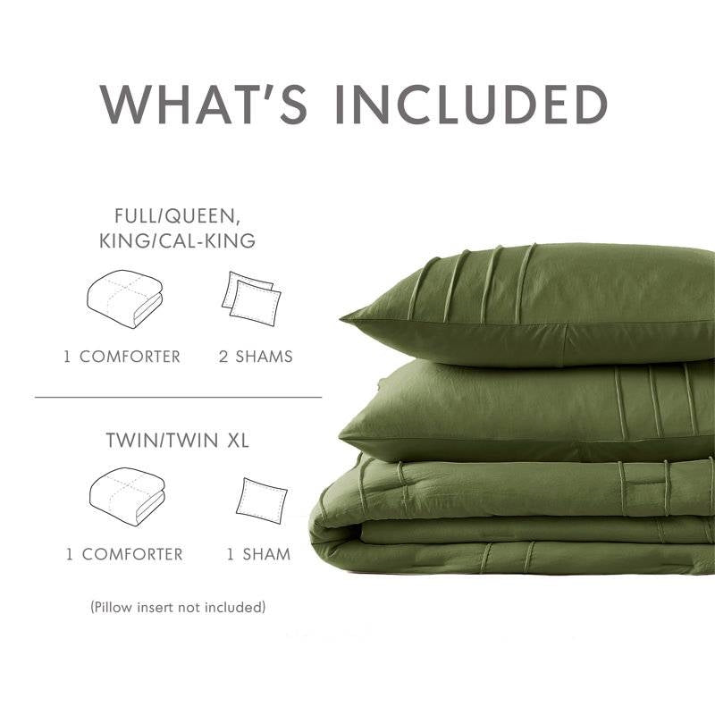 Microfiber Pleated Soft Lightweight Comforter Set in Tan or Green