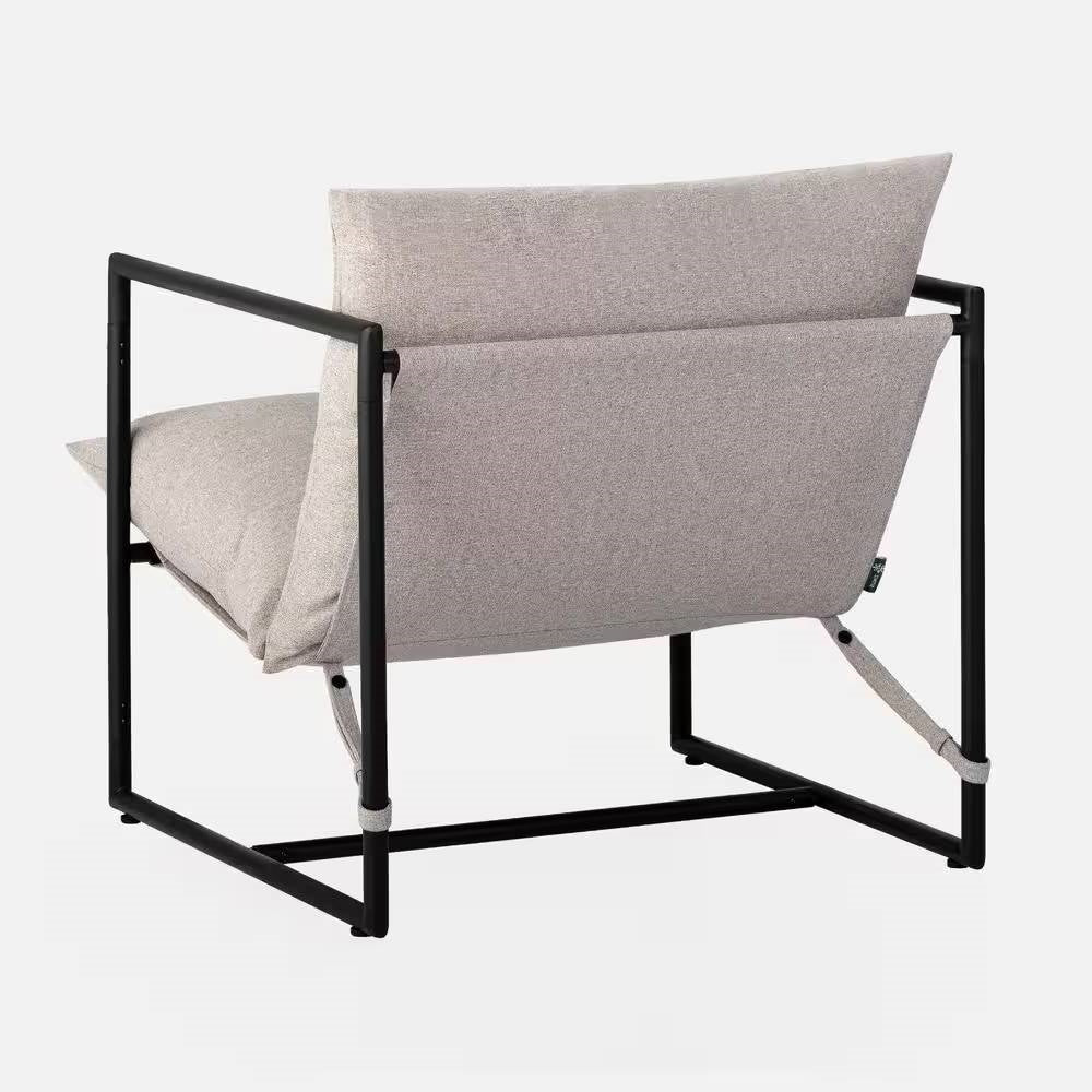 Modern Beige Grey Tan Oatmeal Upholstered Accent Chair with Metal Frame