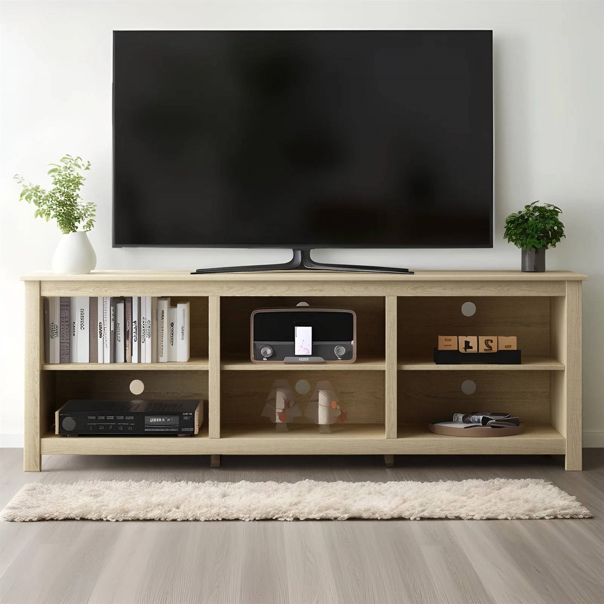 Farmhouse TV Stand in Light Oak Wood Finish - for TVs up to 70-inch