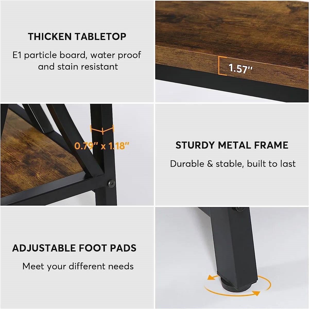 Industrial 70-inch Wood Top Sofa Table with Heavy Duty Metal Frame