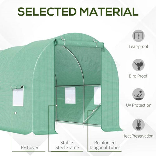 14.5 ft x 6.3 ft Outdoor Greenhouse with Green PE Cover and Sturdy Steel Frame *