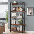 Modern Industrial 5-Shelf Bookcase with Sturdy Metal Frame and Wooden Shelves *