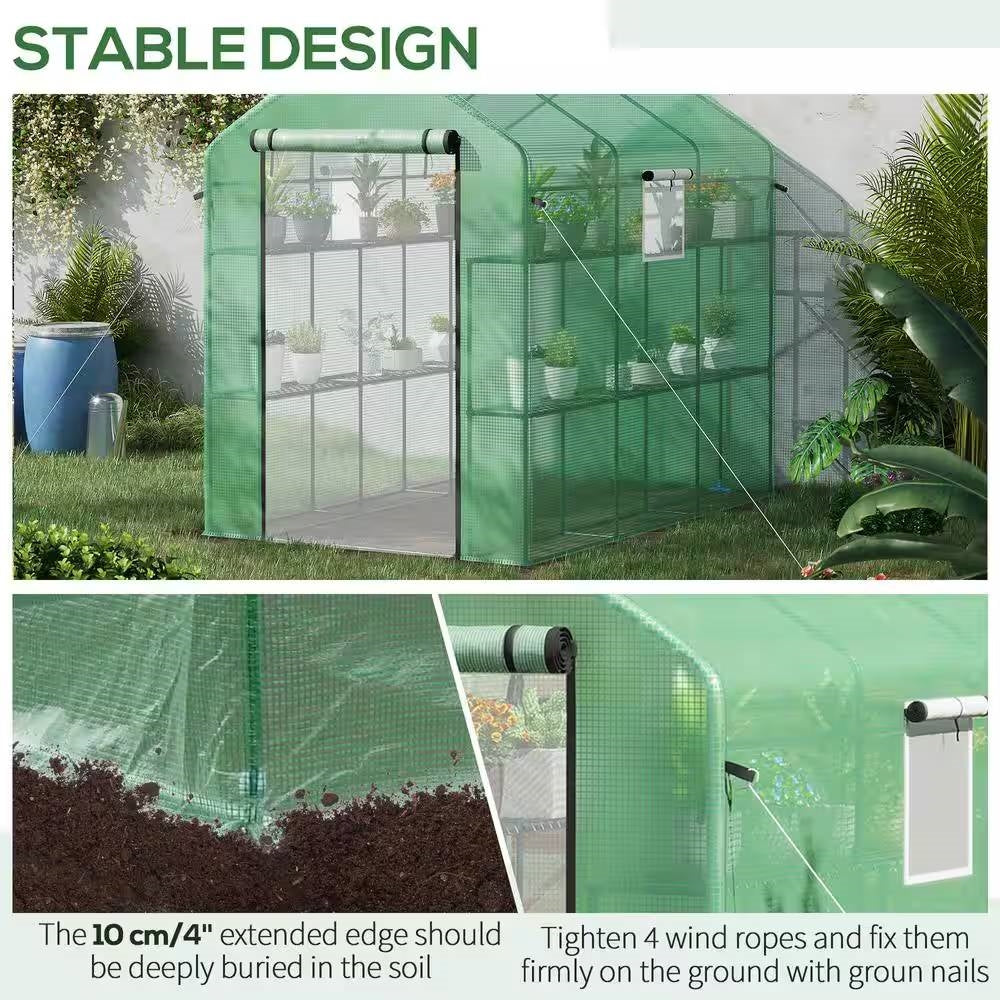 7 ft x 4.7 ft Outdoor Greenhouse with Steel Frame and Green PE Cover *