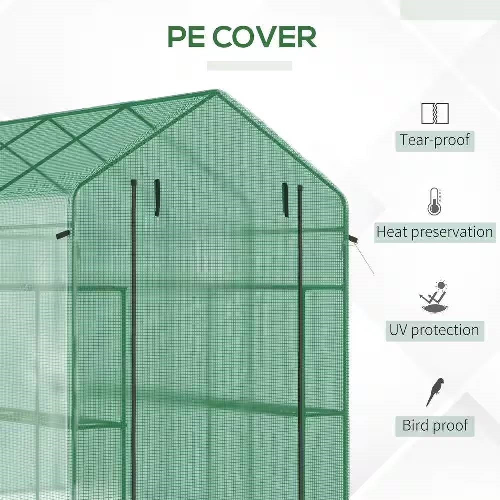 7 ft x 4.7 ft Outdoor Greenhouse with Steel Frame and Green PE Cover *